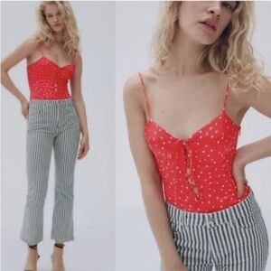 Zara Satin Effect Bodysuit Star Print